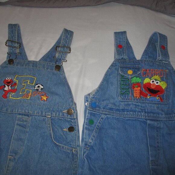 Sesame Street Other - 2 pair Y2K Sesame Street ELMO Denim Overalls Sz 4T